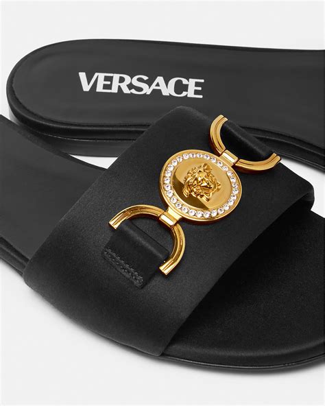 versace medusa studded sandals|medusa '95 satin flat sandals.